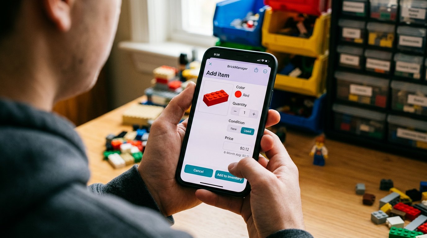 The Add Item screen with color, condition and the auto-filled price